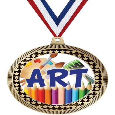 2.75" Art Paint Brushes Medal Awards, Gold Vega Art Paint Brushes Team Trophy Awards Includes Free Neck Ribbon 10 Pack Prime