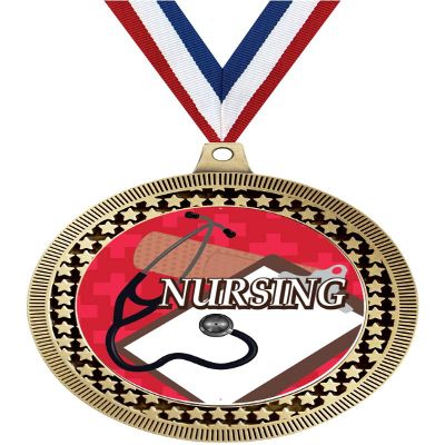 2.75" Nursing Award Medals, Gold Vega Nursing Team Trophy Awards Includes Free Neck Ribbon 100 Pack