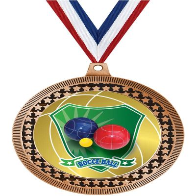 2.75" Bocce Ball Award Medals, Bronze Vega Bocce Ball Team Trophy Awards Includes Free Neck Ribbon 100 Pack