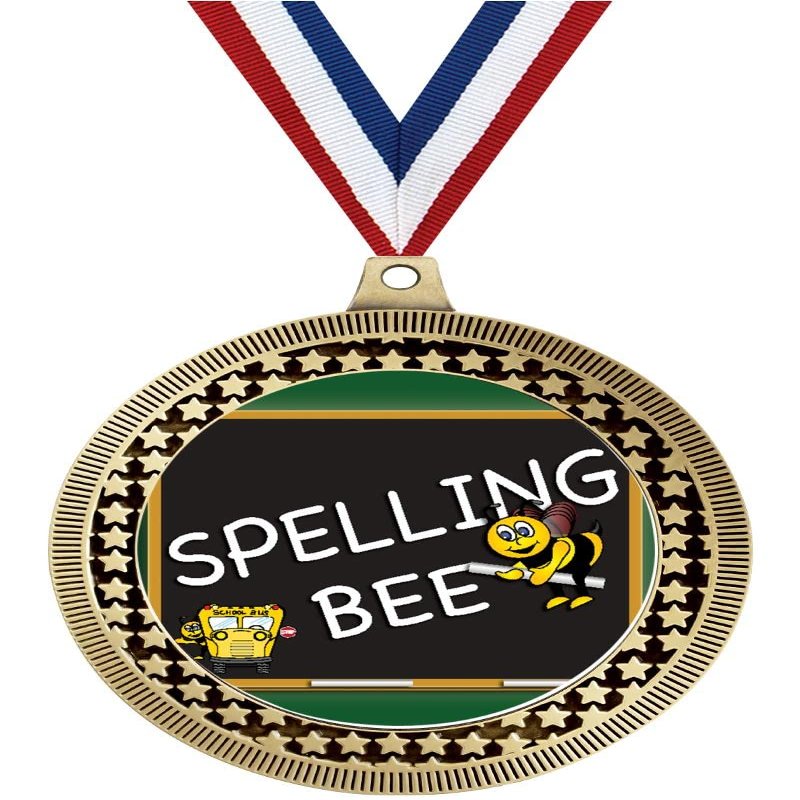 2.75" Spelling Bee Medal Awards, Gold Vega Spelling Bee Team Trophy Awards Includes Free Neck Ribbon 50 Pack Prime