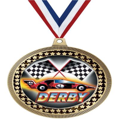 2.75" Derby Award Medals, Gold Vega Derby Team Trophy Awards Includes Free Neck Ribbon 50 Pack