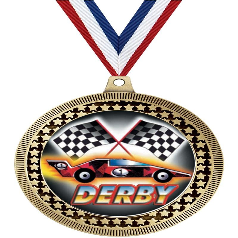 2.75" Derby Award Medals, Gold Vega Derby Team Trophy Awards Includes Free Neck Ribbon 50 Pack