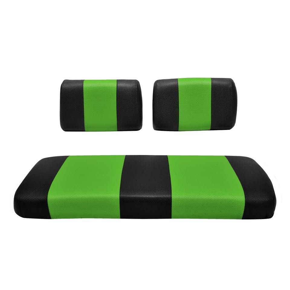 Seat Cover Replacement for EZGO Marathon Golf Cart - Front or Rear Bench Seat - Premium Marine Vinyl - 5 Panel Stitching - Staple On Installation - Two-Tone Golf Cart Seat Covers (Black & Lime Green)