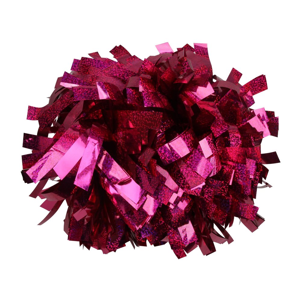 Cheerleading Pom Poms Metalic Holographic Cheerleader with Baton Handle 6 inch 1 Pair 2 Pieces (Shocking Hot Pink)