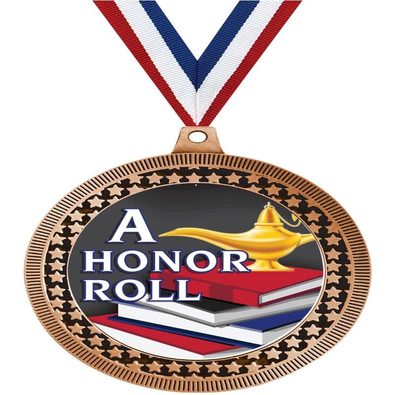 2.75" A Honor Roll Award Medals, Bronze Vega A Honor Roll Team Trophy Awards Includes Free Neck Ribbon 20 Pack