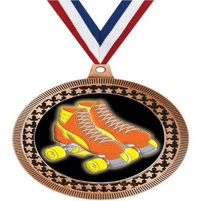2.75" Roller Skate Award Medals, Bronze Vega Roller Skate Team Trophy Awards Includes Free Neck Ribbon 50 Pack
