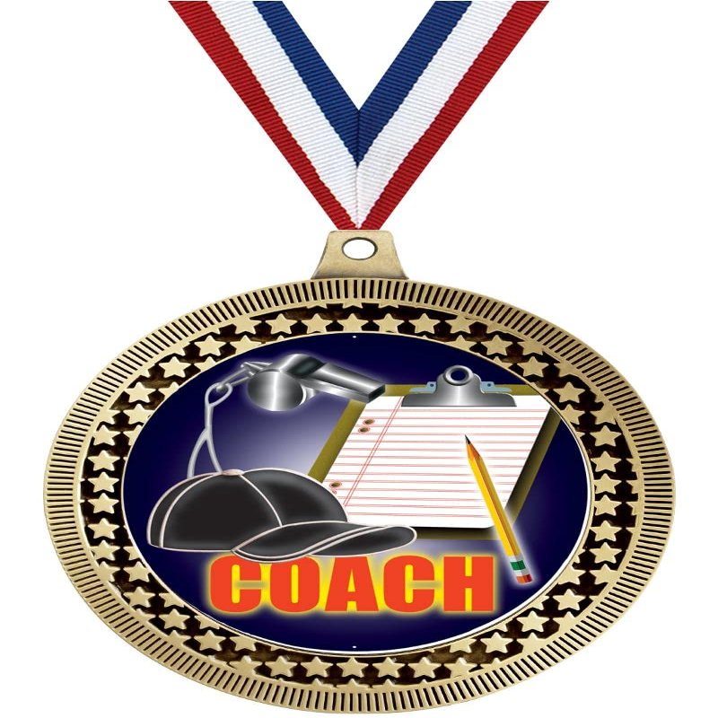 2.75" Coach Award Medals, Gold Vega Coach Team Trophy Awards Includes Free Neck Ribbon 100 Pack