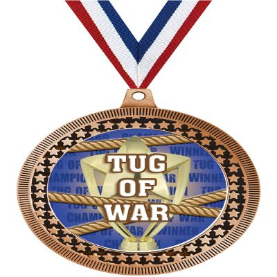 2.75" Tug of War Award Medals, Bronze Vega Tug of War Team Trophy Awards Includes Free Neck Ribbon 50 Pack