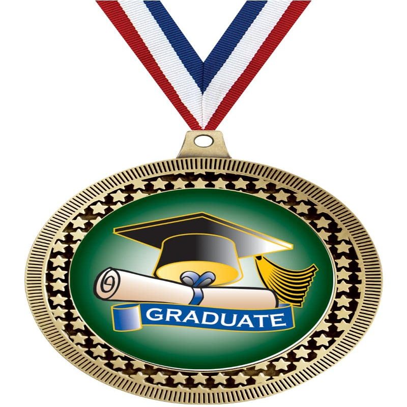 2.75" Graduation Award Medals, Gold Vega Graduation Team Trophy Awards Includes Free Neck Ribbon 50 Pack