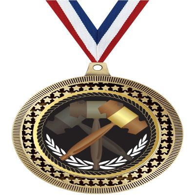 2.75" Debate Gavels Award Medals, Gold Vega Debate Gavels Team Trophy Awards Includes Free Neck Ribbon 100 Pack