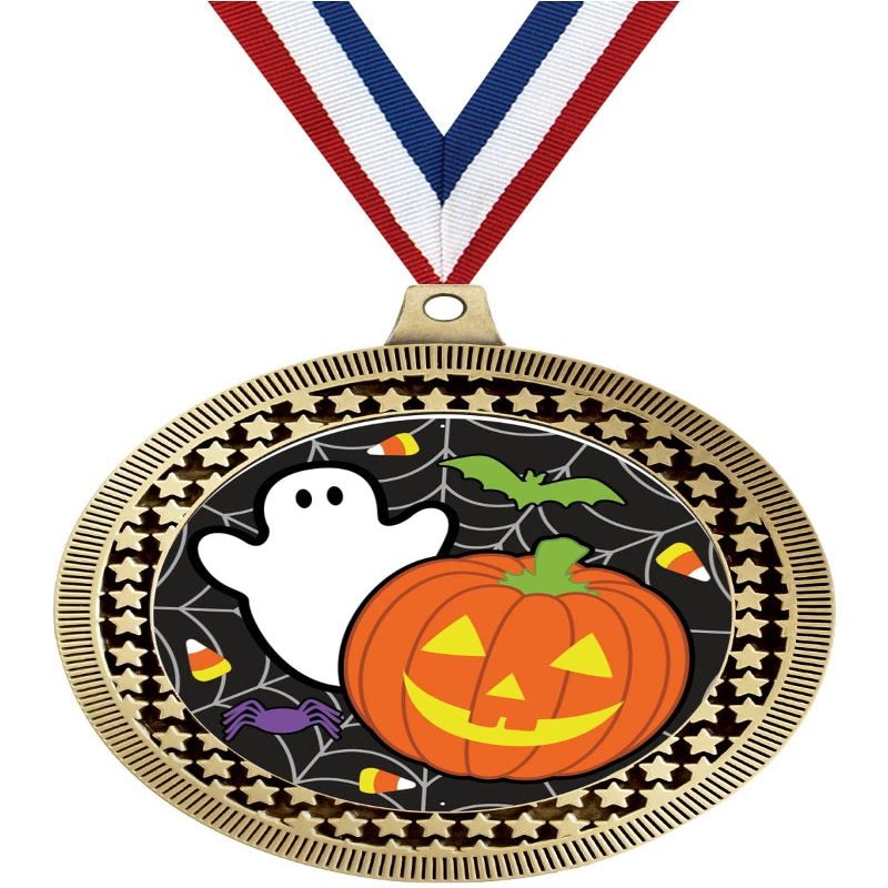 2.75" Halloween Ghost Award Medals, Gold Vega Halloween Ghost Team Trophy Awards Includes Free Neck Ribbon 50 Pack