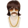 JoneTing Mens Disco Flip Wig+1 Chain+1 Mustache+1 Glasses +1 Hair Cap Mens 70s 80s Disco Wig Short Dark Brown Disc Party Wigs for Men Short Brown Wavy Wigs 70s 80s Costume Hair view 2
