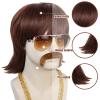 JoneTing Mens Disco Flip Wig+1 Chain+1 Mustache+1 Glasses +1 Hair Cap Mens 70s 80s Disco Wig Short Dark Brown Disc Party Wigs for Men Short Brown Wavy Wigs 70s 80s Costume Hair view 4