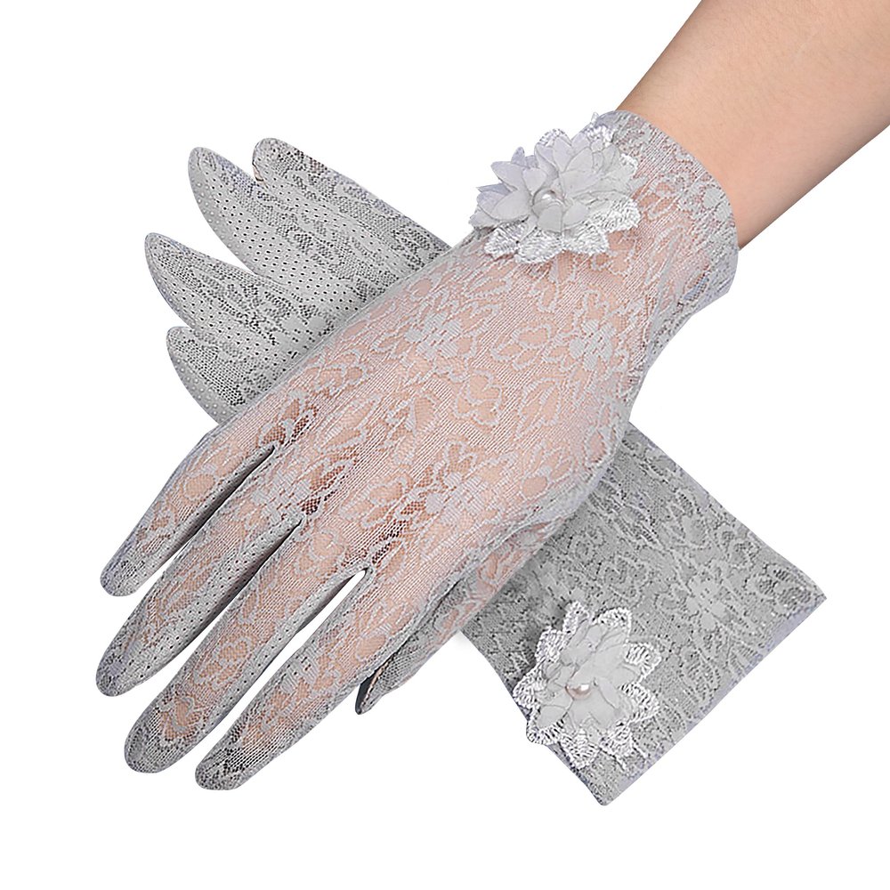 IPENNY Women Sun UV Protection Driving Gloves Summer Short Floral Lace Anti-Skid Screentouch Gloves Elegant Sunblock Gloves