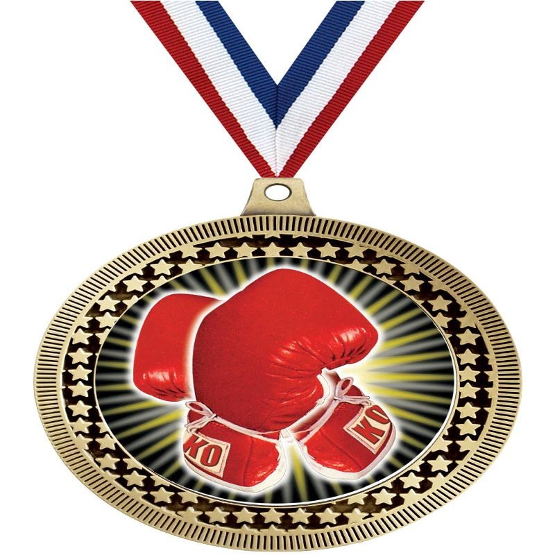 2.75" Boxing Award Medals, Gold Vega Boxing Team Trophy Awards Includes Free Neck Ribbon 10 Pack