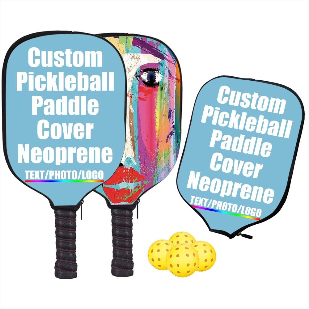 JCETUNO Custom Personalized Pickle Ball Raquette Sleeve, Great Gift for Men, Women, Teens, Seniors, Kids and Adults of All Ages Who Love Pickleball Balls, Sky Blue, W8.26 xL11.6