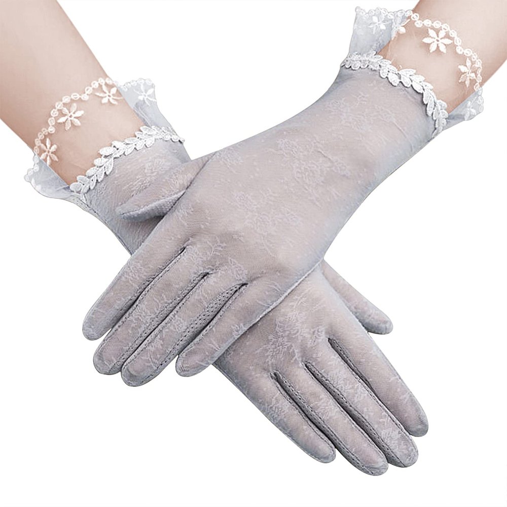 IPENNY Women Sun UV Protection Driving Gloves Summer Short Floral Lace Anti-Skid Screentouch Gloves Elegant Sunblock Gloves