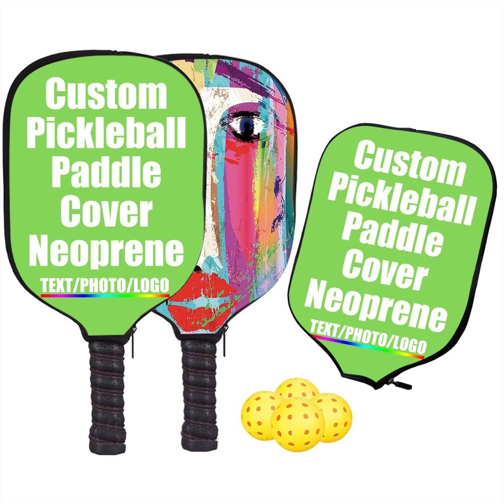 JCETUNO Custom Lightweight Neoprene Single Pickleball Paddle Cover Holder Sleeve Case Protector with Image Text Logo Fits Most Rackets, Neon Green, W8.26 xL11.6