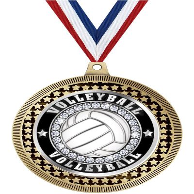 2.75" Volleyball Ice Award Medals, Gold Vega Volleyball Ice Team Trophy Awards Includes Free Neck Ribbon 50 Pack