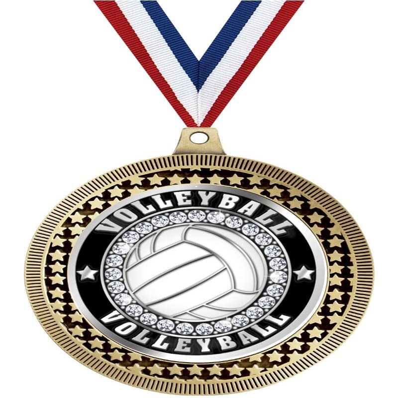2.75" Volleyball Ice Award Medals, Gold Vega Volleyball Ice Team Trophy Awards Includes Free Neck Ribbon 50 Pack