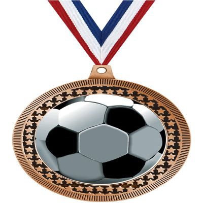 2.75" Soccer Ball Award Medals, Bronze Vega Soccer Ball Team Trophy Awards Includes Free Neck Ribbon 50 Pack