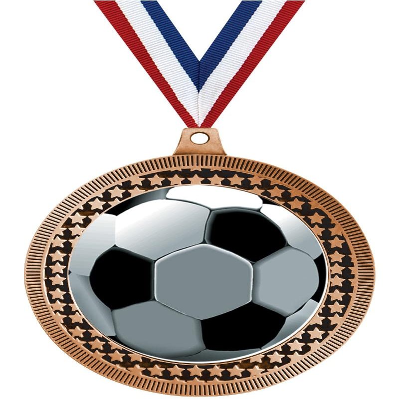 2.75" Soccer Ball Award Medals, Bronze Vega Soccer Ball Team Trophy Awards Includes Free Neck Ribbon 50 Pack