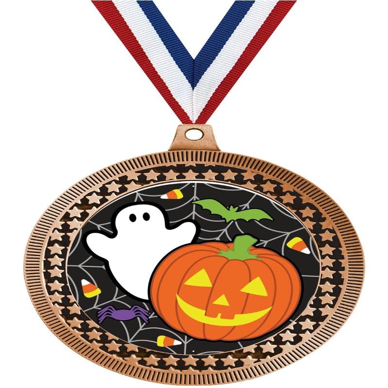 2.75" Halloween Ghost Award Medals, Bronze Vega Halloween Ghost Team Trophy Awards Includes Free Neck Ribbon 50 Pack
