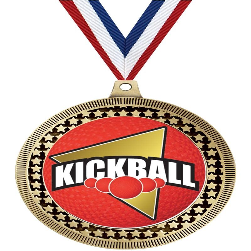 2.75" Kickball Award Medals, Gold Vega Kickball Team Trophy Awards Includes Free Neck Ribbon 100 Pack