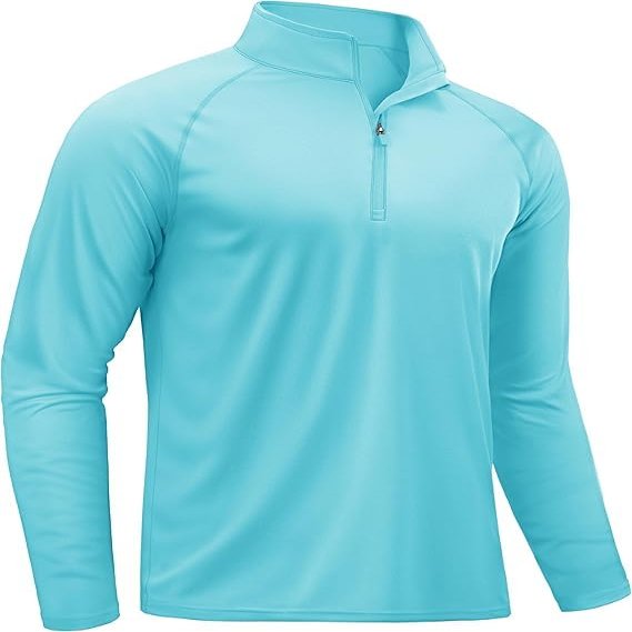 TACVASEN Swim Shirts for Men Rash Guard SPF Shirt Long Sleeve UPF 50+ Sun Protection Athletic Quarter Zip Running T-Shirts Lake Blue M
