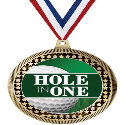 2.75" Hole in One Golf Award Medals, Gold Vega Hole in One Golf Team Trophy Awards Includes Free Neck Ribbon 50 Pack