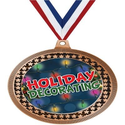 2.75" Holiday Decorating Award Medals, Bronze Vega Holiday Decorating Team Trophy Awards Includes Free Neck Ribbon 50 Pack