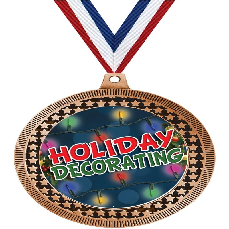 2.75" Holiday Decorating Award Medals, Bronze Vega Holiday Decorating Team Trophy Awards Includes Free Neck Ribbon 50 Pack