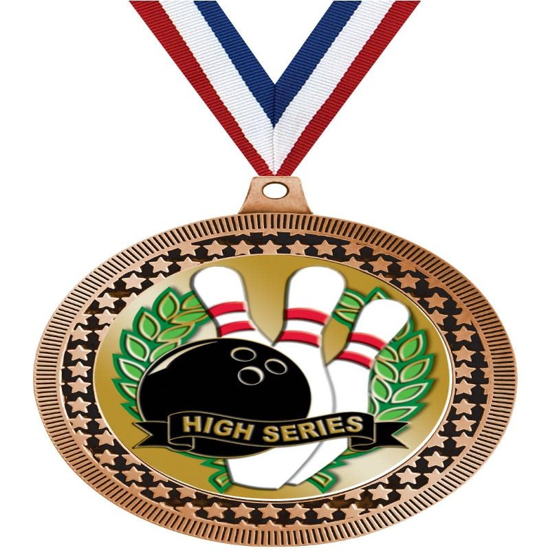 2.75" Bowling High Series Award Medals, Bronze Vega Bowling High Series Team Trophy Awards Includes Free Neck Ribbon 50 Pack