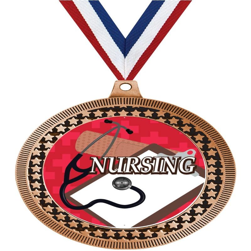 2.75" Nursing Award Medals, Bronze Vega Nursing Team Trophy Awards Includes Free Neck Ribbon 50 Pack