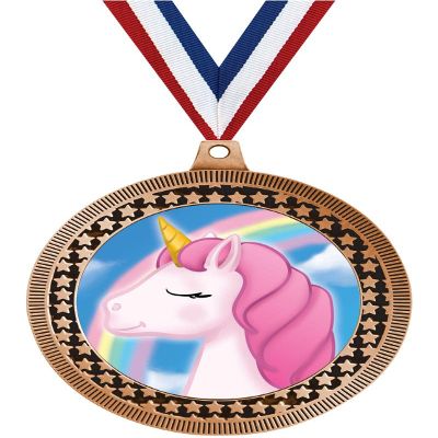 2.75" Unicorn Award Medals, Bronze Vega Unicorn Team Trophy Awards Includes Free Neck Ribbon 50 Pack