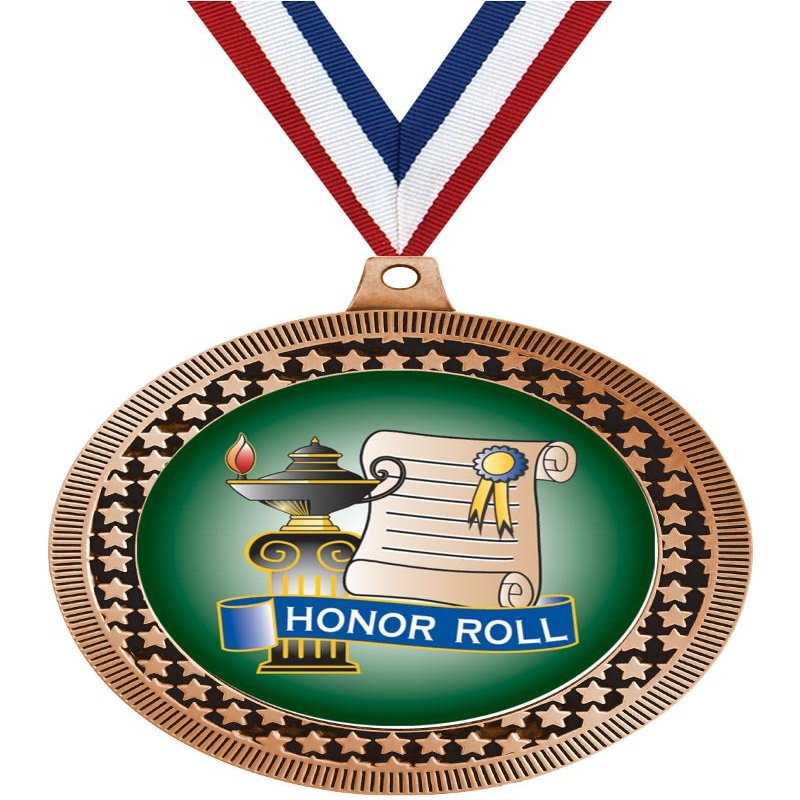 2.75" Honor Roll Award Medals, Bronze Vega Honor Roll Team Trophy Awards Includes Free Neck Ribbon 50 Pack