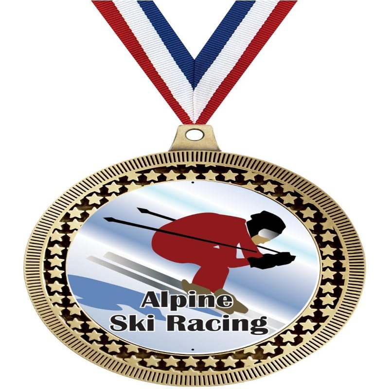 2.75" Alpine Ski Racing Award Medals, Gold Vega Alpine Ski Racing Team Trophy Awards Includes Free Neck Ribbon 10 Pack