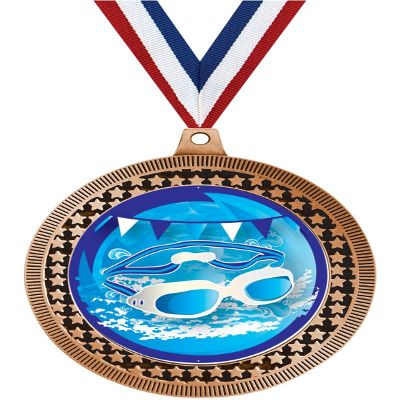 2.75" Swim Goggles Award Medals, Bronze Vega Swim Goggles Team Trophy Awards Includes Free Neck Ribbon 50 Pack