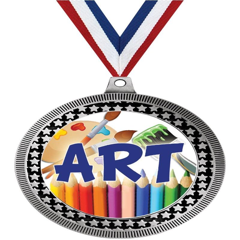 2.75" Art Paint Brushes Award Medals, Silver Vega Art Paint Brushes Team Trophy Awards Includes Free Neck Ribbon 10 Pack