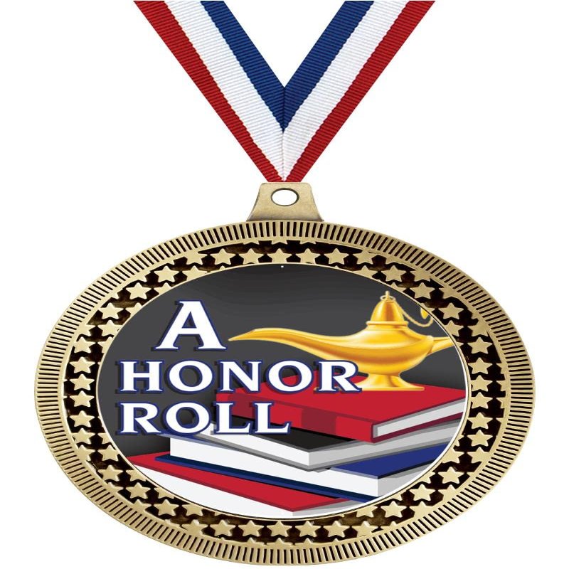 2.75" A Honor Roll Award Medals, Gold Vega A Honor Roll Team Trophy Awards Includes Free Neck Ribbon 50 Pack