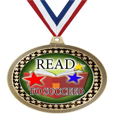 2.75" Read to Succeed Award Medals, Gold Vega Read to Succeed Team Trophy Awards Includes Free Neck Ribbon 20 Pack