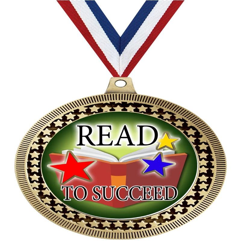 2.75" Read to Succeed Award Medals, Gold Vega Read to Succeed Team Trophy Awards Includes Free Neck Ribbon 20 Pack