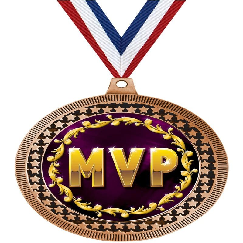2.75" MVP Award Medals, Bronze Vega MVP Team Trophy Awards Includes Free Neck Ribbon 50 Pack