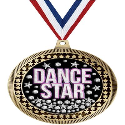 2.75" Dance Star Award Medals, Gold Vega Dance Star Team Trophy Awards Includes Free Neck Ribbon 50 Pack
