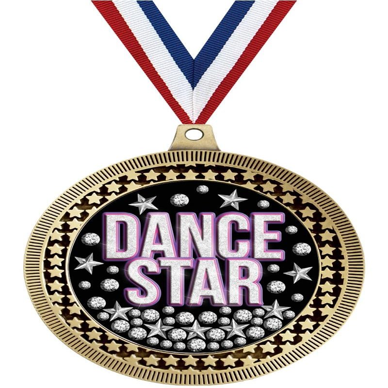 2.75" Dance Star Award Medals, Gold Vega Dance Star Team Trophy Awards Includes Free Neck Ribbon 50 Pack