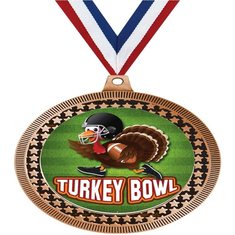 2.75" Turkey Bowl Award Medals, Bronze Vega Turkey Bowl Team Trophy Awards Includes Free Neck Ribbon 50 Pack