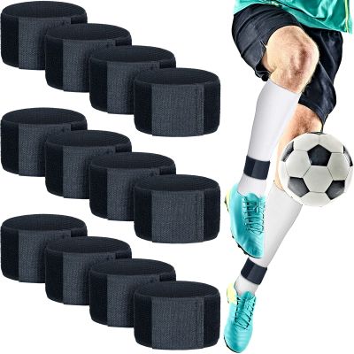 WILLBOND 12 Pcs Soccer Shin Guard Straps for Kids Youth Adult Adjustable Shin Fixed Straps Anti Slip Lightweight Soccer Ankle Guards for Kicking Legging Football Ball Running Cycling Sports, Black