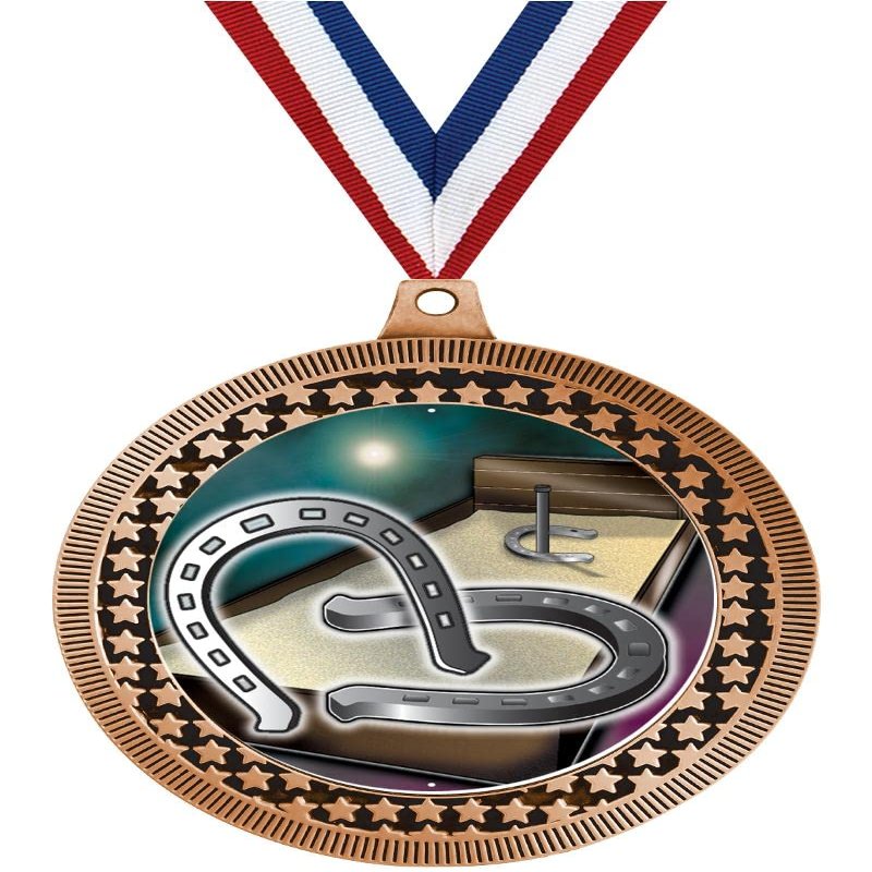 2.75" Horseshoes Award Medals, Bronze Vega Horseshoes Team Trophy Awards Includes Free Neck Ribbon 50 Pack