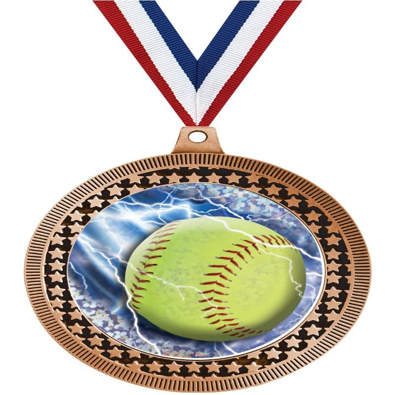 2.75" Softball Glitz Award Medals, Bronze Vega Softball Glitz Team Trophy Awards Includes Free Neck Ribbon 50 Pack