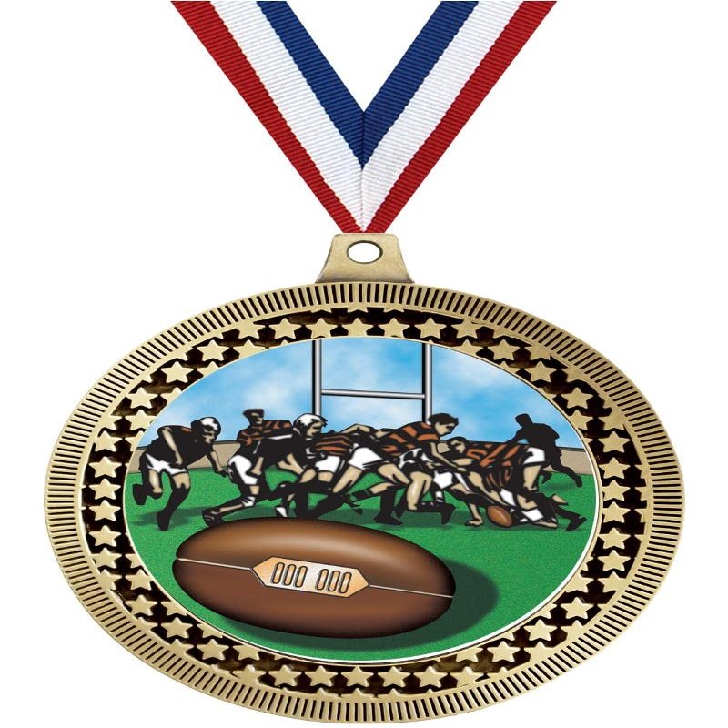 2.75" Rugby Award Medals, Gold Vega Rugby Team Trophy Awards Includes Free Neck Ribbon 50 Pack
